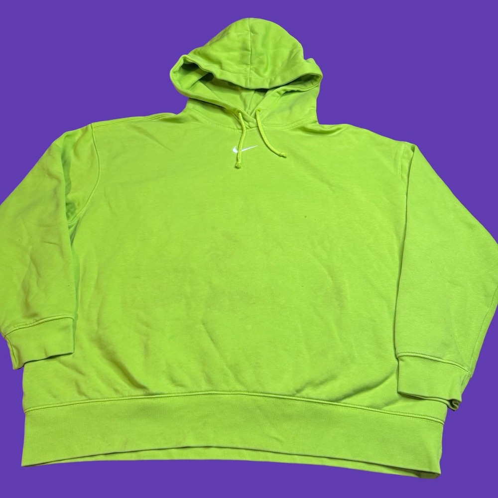 Nike Center Swoosh Hoodie Mens Large Green Pullover Sweatshirt Logo Distressed